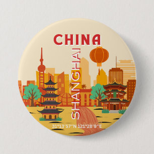 Shanghai China Reis Retro Poster Ronde Button 7,6 Cm