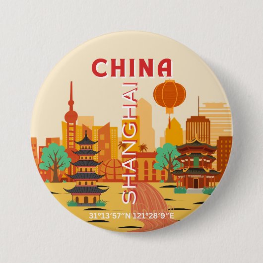 Shanghai China Reis Retro Poster Ronde Button 7,6 Cm (Voorkant)