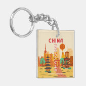 Shanghai China Reis Retro Poster Sleutelhanger (Voorkant Links)