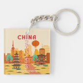 Shanghai China Reis Retro Poster Sleutelhanger (Achterkant)