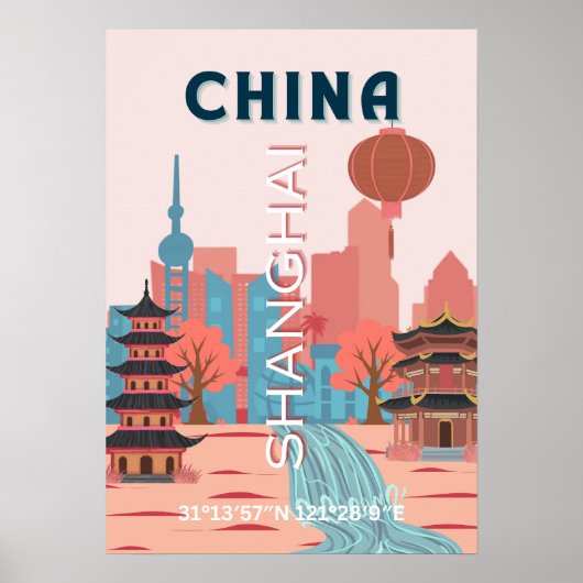 Shanghai China Reis Retro Vintage Poster (Voorkant)