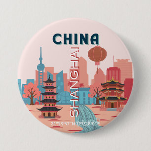 Shanghai China Reis Retro Vintage Poster Ronde Button 7,6 Cm