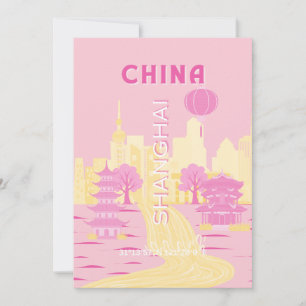 Shanghai China Reis Roze Poster Kaart