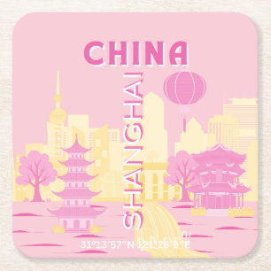 Shanghai China Reis Roze Poster Kartonnen Onderzetters