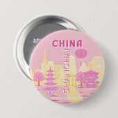 Shanghai China Reis Roze Poster Ronde Button 7,6 Cm (Voorkant /achterkant)