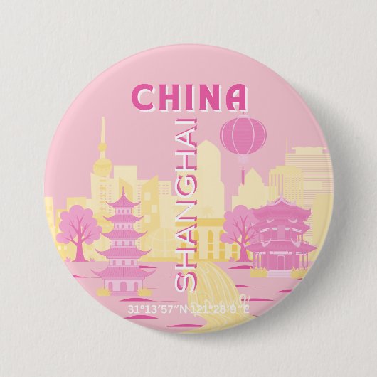 Shanghai China Reis Roze Poster Ronde Button 7,6 Cm (Voorkant)