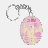 Shanghai China Reis Roze Poster Sleutelhanger (Voorkant Links)
