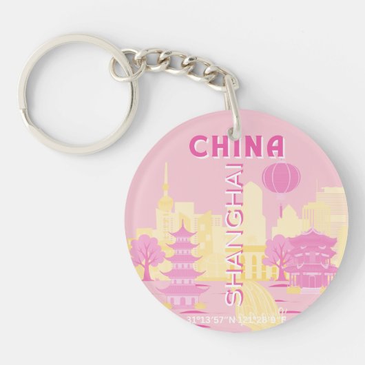 Shanghai China Reis Roze Poster Sleutelhanger (Voorkant)