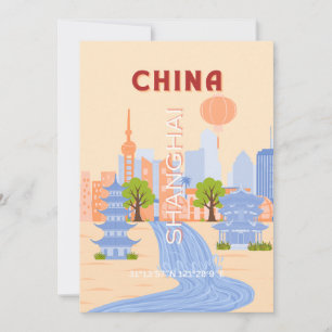 Shanghai China Retro Pastel Reis Kunst Kaart