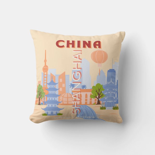 Shanghai China Retro Pastel Reis Kunst Kussen (Voorkant)