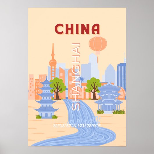 Shanghai China Retro Pastel Reis Kunst Poster (Voorkant)