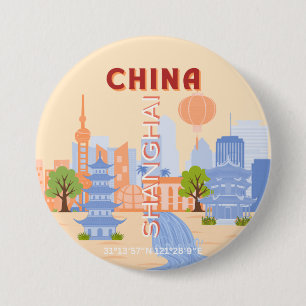 Shanghai China Retro Pastel Reis Kunst Ronde Button 7,6 Cm