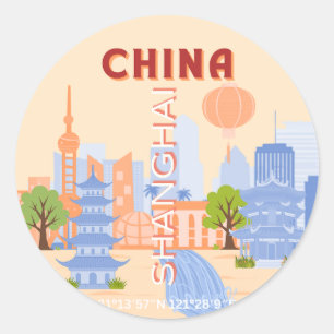 Shanghai China Retro Pastel Reis Kunst Ronde Sticker