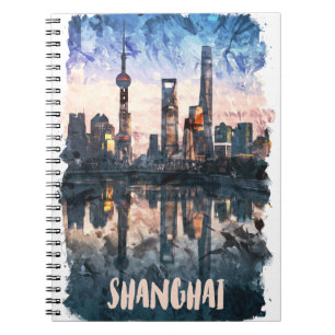 Shanghai China Silhouet Watercolor Kunstprint Notitieboek