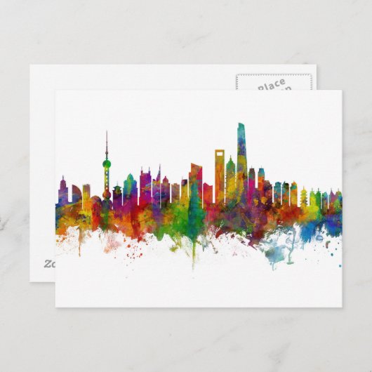Shanghai China Skyline Briefkaart (Voorkant / Achterkant)
