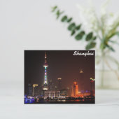 Shanghai, China skyline 's nachts Briefkaart (Staand voorkant)