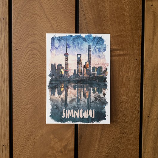 Shanghai China Skyline Watercolor Art Print Briefkaart