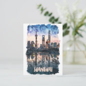 Shanghai China Skyline Watercolor Art Print Briefkaart (Staand voorkant)