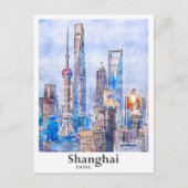 Shanghai China Travel Waterverf Sketch Hand geteke Briefkaart (Voorkant)