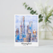 Shanghai China Travel Waterverf Sketch Hand geteke Briefkaart (Staand voorkant)