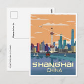 Shanghai, China Vintage Chinees Reizen stad skylin Briefkaart (Voorkant / Achterkant)