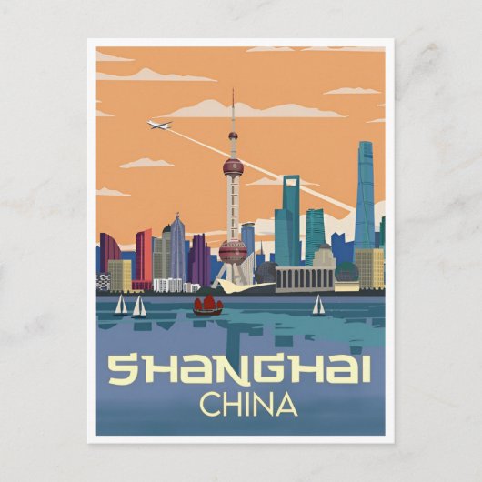 Shanghai, China Vintage Chinees Reizen stad skylin Briefkaart (Voorkant)