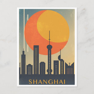 Shanghai, China Vintage Chinees Reizen stad skylin Briefkaart