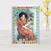 Shanghai China Vrouw met papegaai Kaart (Gele Bloem)