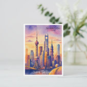 Shanghai China Waterverf Save the Date Briefkaart (Staand voorkant)