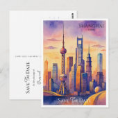 Shanghai China Waterverf Save the Date Briefkaart (Voorkant / Achterkant)