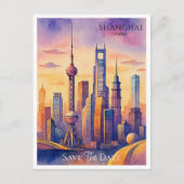 Shanghai China Waterverf Save the Date Briefkaart (Voorkant)