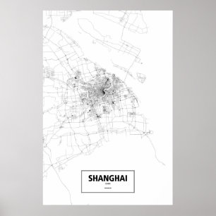 Shanghai, China (zwart op wit) Poster