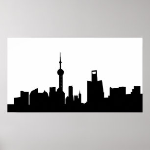shanghai city skyline silhouette china poster