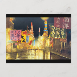 Shanghai Neon Lights Retro Landschap Briefkaart