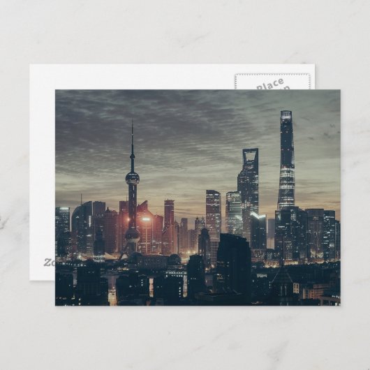 Shanghai Night Skyline Briefkaart (Voorkant / Achterkant)