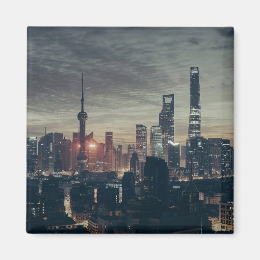 Shanghai Night Skyline Magneet (Voorkant)