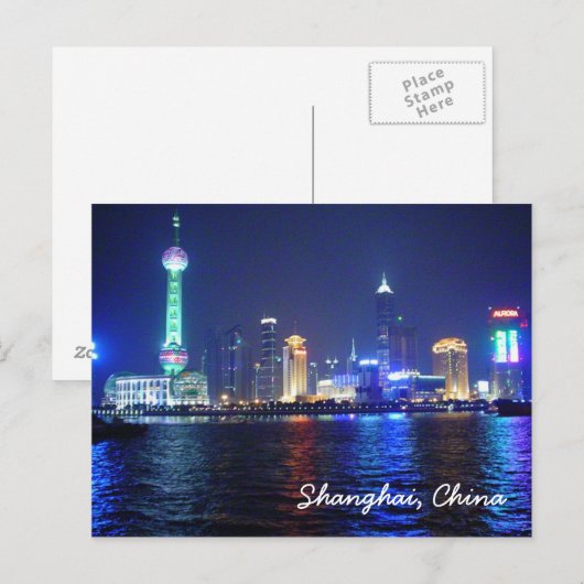 Shanghai Night Time Briefkaart (Voorkant / Achterkant)