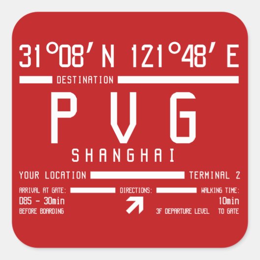 Shanghai Pudong International Airport PVG Vierkante Sticker (Voorkant)