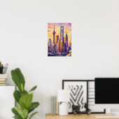 Shanghai Silhouet China Reis Aquarel Poster (Thuiskantoor)