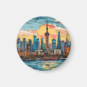 🌆Shanghai Silhouet Stadsgezicht Reis Decor✨ Magneet