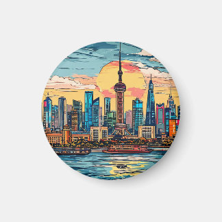 🌆Shanghai Silhouet Stadsgezicht Reis Decor✨ Magneet