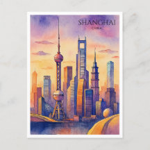 Shanghai Skyline China Travel Waterverf