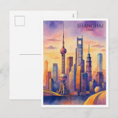Shanghai Skyline China Travel Waterverf Feestdagenkaart (Voorkant / Achterkant)