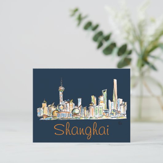 Shanghai Skyline Drawing Briefkaart (Staand voorkant)