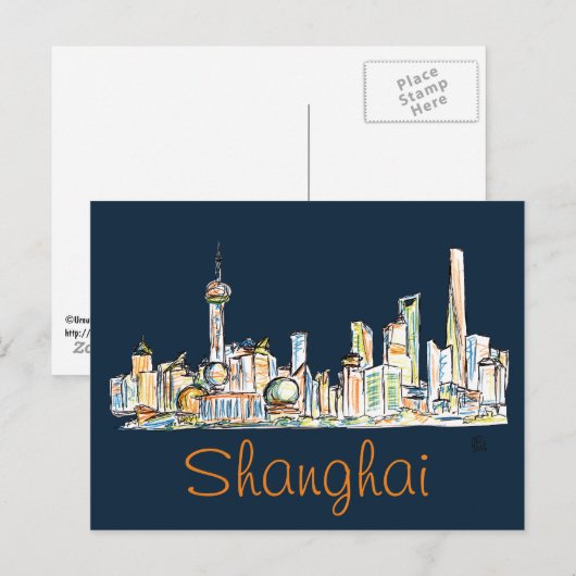 Shanghai Skyline Drawing Briefkaart (Voorkant / Achterkant)
