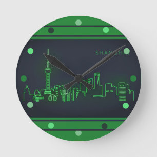 Shanghai Skyline Green Neon Kijk naar de muur van  Ronde Klok