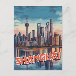 Shanghai Skyline Poster: levendig stadsbeeld Briefkaart
