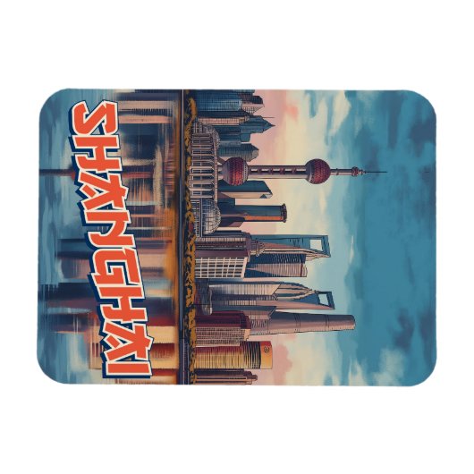 Shanghai Skyline Poster: levendig stadsbeeld Magneet (Horizontaal)
