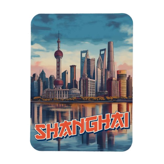 Shanghai Skyline Poster: levendig stadsbeeld Magneet (Verticaal)