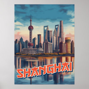 Shanghai Skyline Poster: levendig stadsbeeld Poster